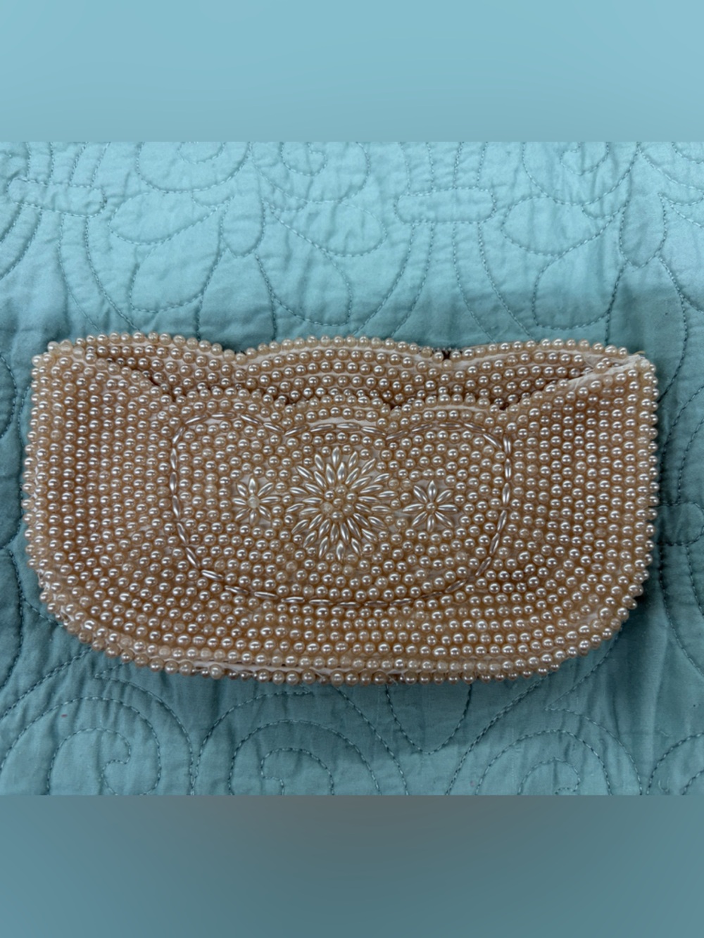 Vintage Pearl Beaded Clutch - Champagne Pearl